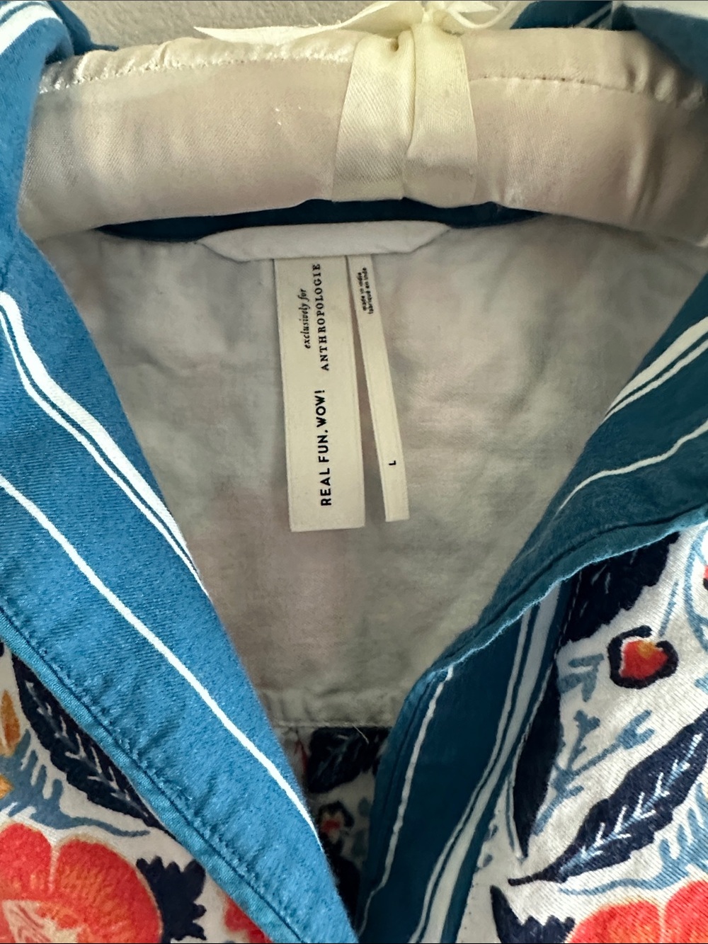 Anthropologie White With Teal Blue And Orange Floral Design Shirt - Picture 9 of 15